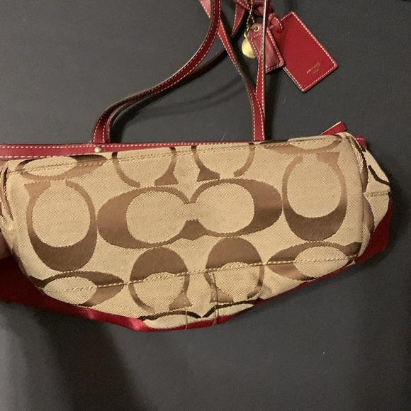 Authentic COACH Signature Tote Bag. Brown/Burgundy. Leather Trim. - Picture 7 of 7